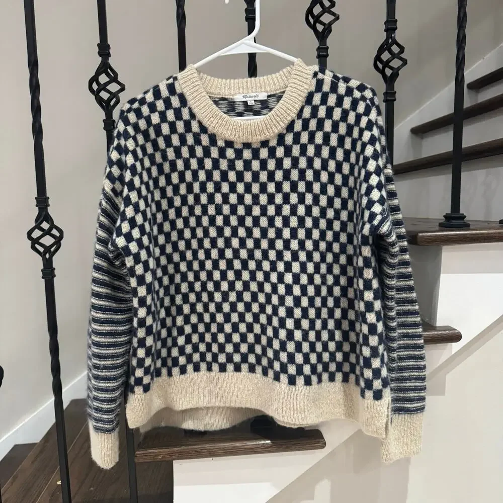 Madewell Crewneck Sweater in Checked Stripe, M